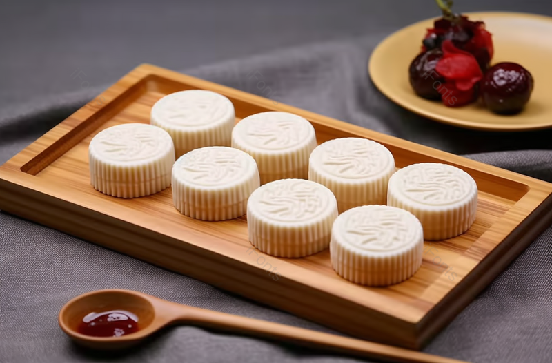 一盘洁白的薏米糕整齐排列摆放着餐饮美食糕点点心图像摄影,高清,摄影图,摄影图片,图片大全,摄影图免费下载